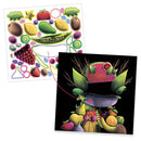 The Djeco "Inspired by Giuseppe Arcimboldo - Collage Activity" features a vibrant puzzle set with fruit and vegetable shapes like grapes, oranges, and peppers, and includes a completed face on a black background for creative assembly.
