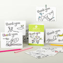 The Eggnog Card Book - Colour-in Thank You Cards offers playful animal designs like a butterfly, snail, and shark. Complete with colored pencils, it is beautifully presented on a light surface.