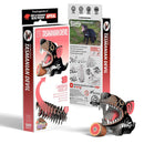The EUGY Tasmanian Devil 3D cardboard model kit is showcased with eco-friendly packaging. The box contains an illustrated assembly guide and a photo of an actual Tasmanian devil, while the biodegradable kit features numbered cardboard pieces for straightforward assembly.