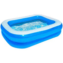 The Polygroup Family Paddling Pool boasts blue and white edges, accommodating up to 496 liters of water. Ideal for endless family fun and a refreshing dip.