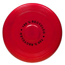 The Crazy Coast Eco 100% Recycled Frisbee Flyer, designed for children aged 3 years and up, is a red frisbee made from recycled materials. It features concentric ridges and the phrase "100% RECYCLED" around its central disc.
