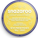Snazaroo Face Paints by SNAZAROO come in a bright yellow round container with a blue rim. Instructions in English, French, and Spanish caution against eye and lip contact. This water-based face paint weighs 18.8g (0.66 oz), ideal for creative Halloween makeup.