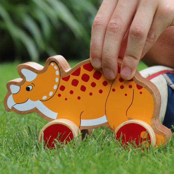 Wooden Triceratops Push-along Toy