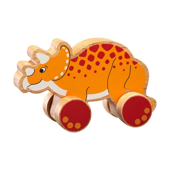 Wooden Triceratops Push-along Toy