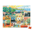 Completed jigsaw puzzle showing environmentally-friendly activities.