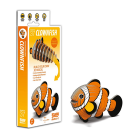 Box of Eugy clown fish with clown fish model beside it.