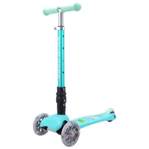 Blue 3 wheel scooter with ocean creatures pattern.