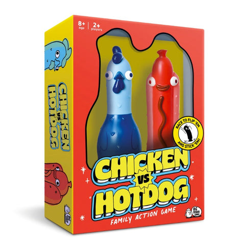 Red and yellow box containing Chicken vs Hotdog game.