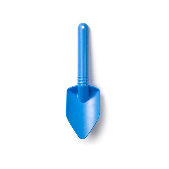 The Toy Shop's Eco Spade is a compact, eco-friendly toy crafted from ocean blue plastic, featuring a rounded handle and pointed scoop end, shown against a plain white background.