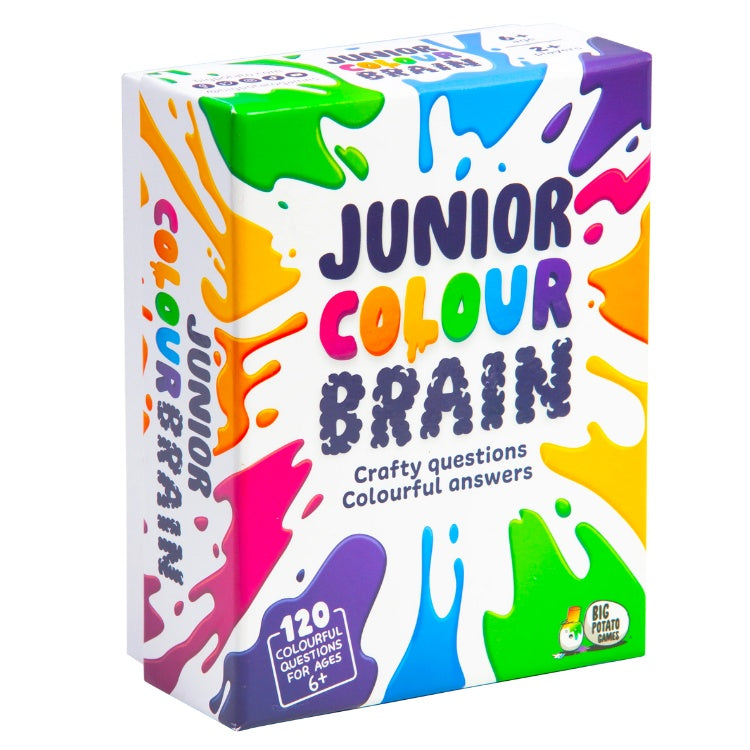 Box for the 'Junior Colour Brain' game. White with colourful paint splodges.