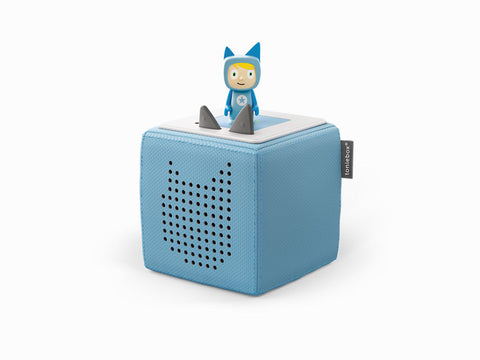 Pale blue Toniebox with figure on top
