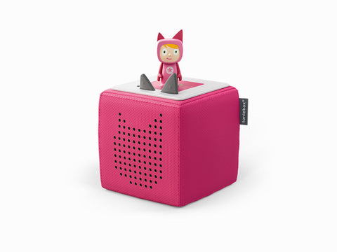 Close up of pink toniebox with figure ontop