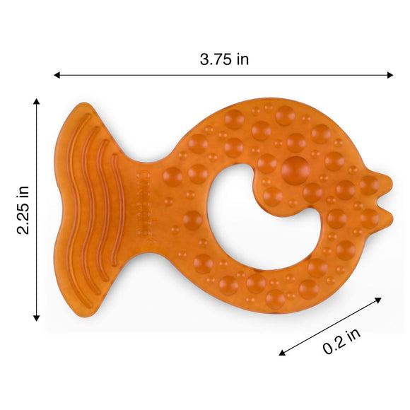 Fish teether with measurements beside.