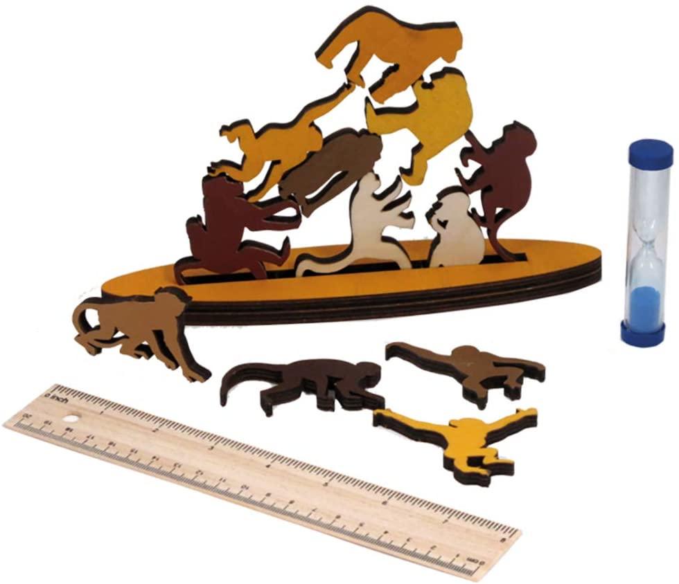 Wooden stacking game with pieces shaped like monkeys.