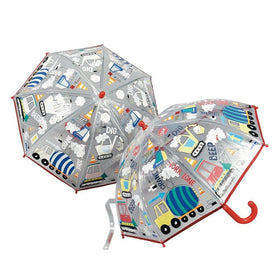 Umbrellas with construction vehicles - the umbrellas show the pattern when dry and when wet.