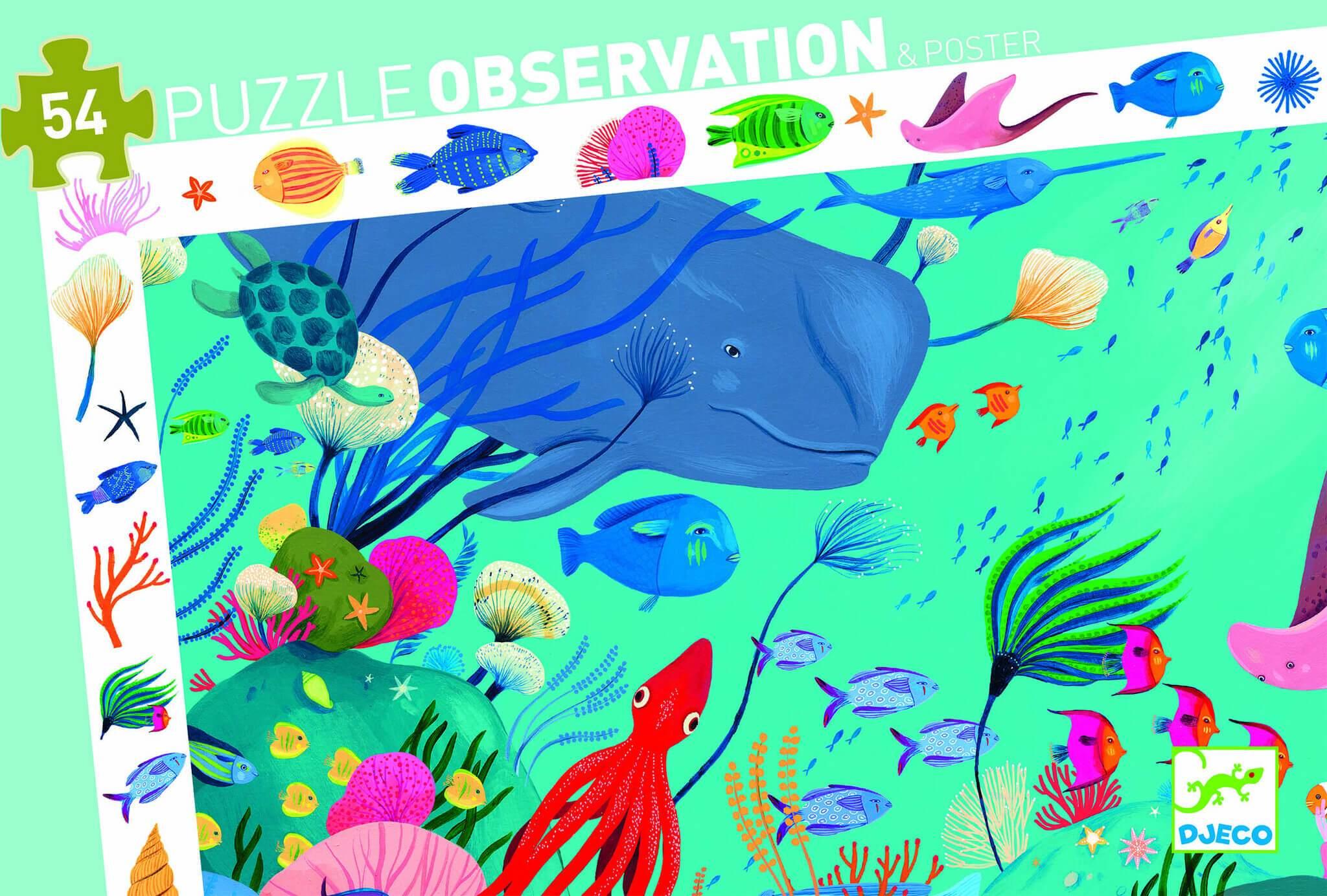 Front cover of Aquatic-themed jigsaw puzzle showing beautiful sea creature illustrations.