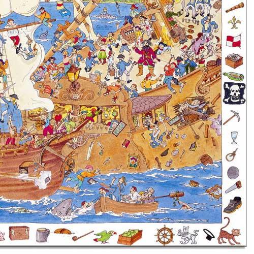 Section of pirate jigsaw showing lots of action on board a pirate ship!