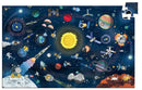 Completed jigsaw showing satellites, rockets, stars, the moon, sun and other planets.