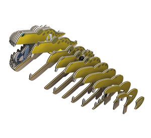 Pieces of alligator model in size order.