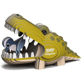 Green Eugy alligator model with its muth open and a blue bird inside.