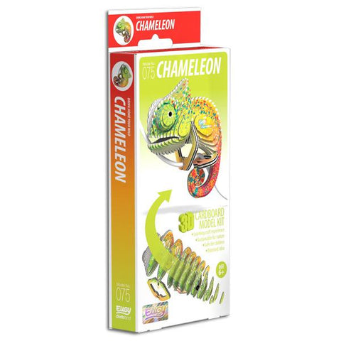 Eugy chameleon packaging. White background.