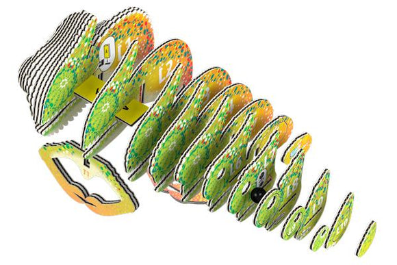 Numbered parts showing the construction mehtod of the Eugy chameleon model.