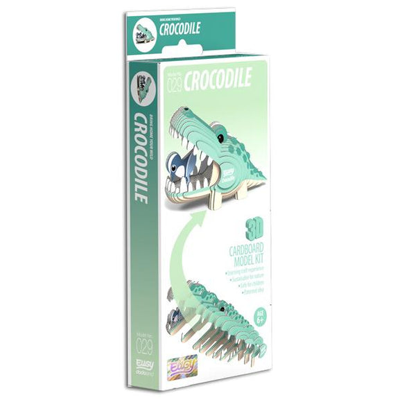 Eugy crocodile model with box behind.