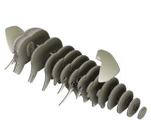 Array of card pieces that make up the elephant model.