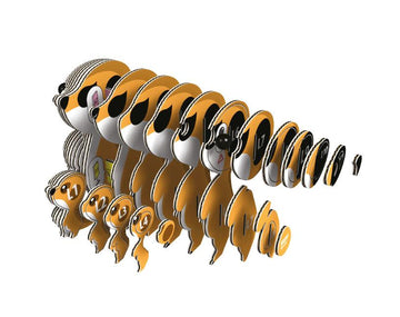 Pieces of the meerkat card model in size order.