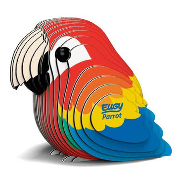 Brighlt coloured cardboard parrot figure.