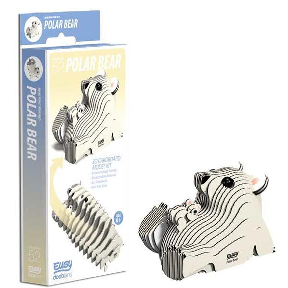 Cream polar bear crafting model beside the manufacturers' packaging.