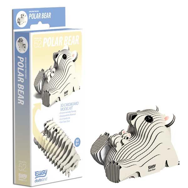 Cream polar bear crafting model beside the manufacturers' packaging.
