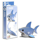 Eugy shark figure beside box.