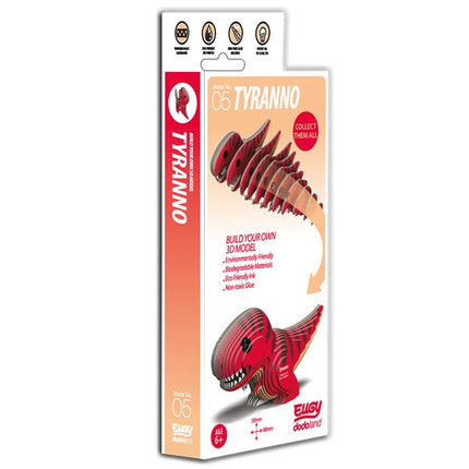 Packaging for Eugy Tyrannosaurus. 3D model of a T-Rex using biodegradable card.