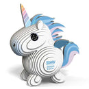 Cardboard unicorn model from Eugy. White background.