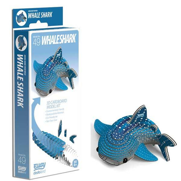 Blue whale shark model beside the box.