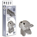 Eugy wolf figure standing beside its box.