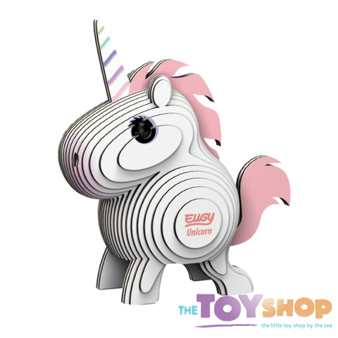 3D model of a Eugy Unicorn made from card pieces.