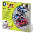 Box containing FIMO modelling clay police car set.