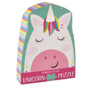 Unicorn head-shaped box containing jigsaw puzzle.