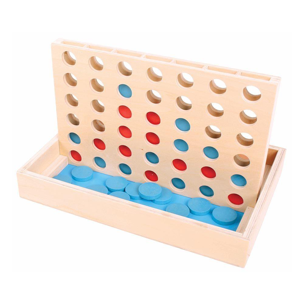 One side of the four-in-a-row wooden game.
