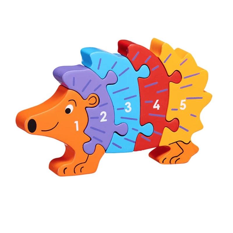 Multi-coloured, numbered, hedgehog-shaped jigsaw puzzle