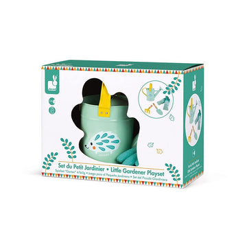 Box containing the Little Gardener Playset. White background.