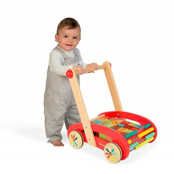 Baby Walker Wooden Cart with 30 ABC Blocks - 2