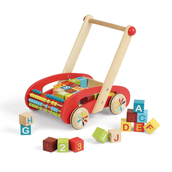 Baby Walker Wooden Cart with 30 ABC Blocks - 3