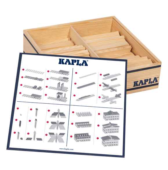 Open box showing kapla wooden planks.