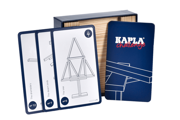 Box containing Kapla wooden plank game,