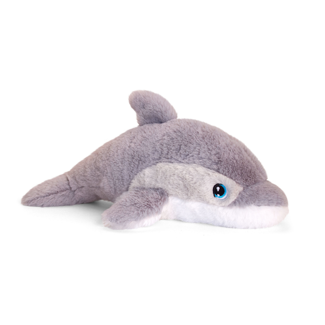 Soft grey dolphin toy.