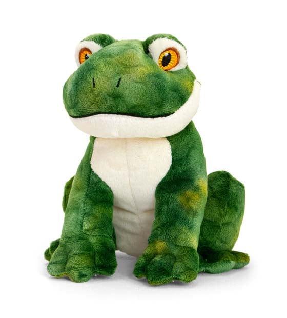 Cuddly green frog toy.