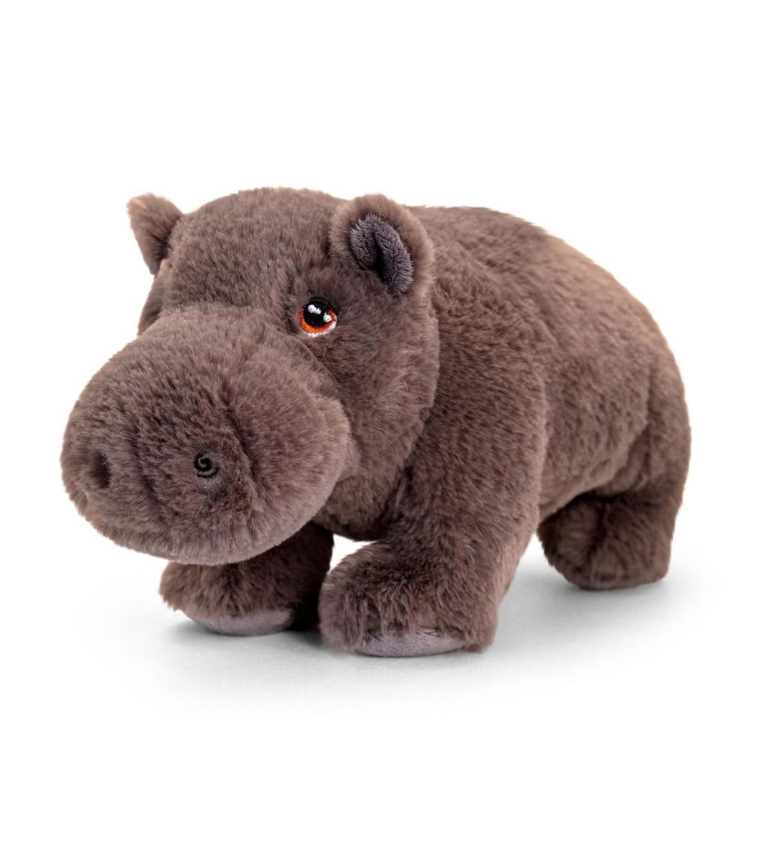 Dark grey hippo cuddly toy.